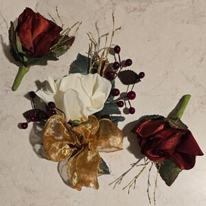 Faux Floral Corsage & Two Boutonnieres Set
